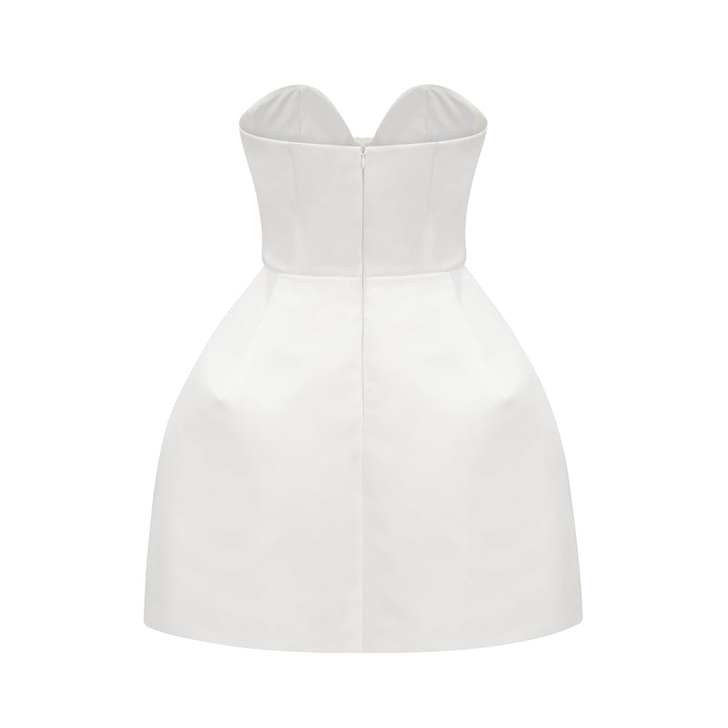 STRAPLESS BUSTIER MINI DRESS IN WHITE