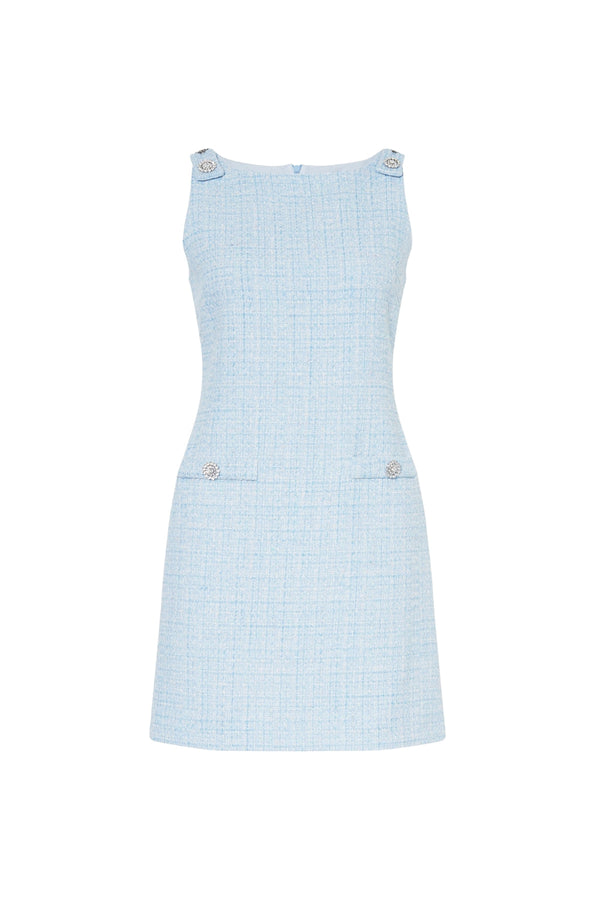 halter neck tweed vest mini dress in blue