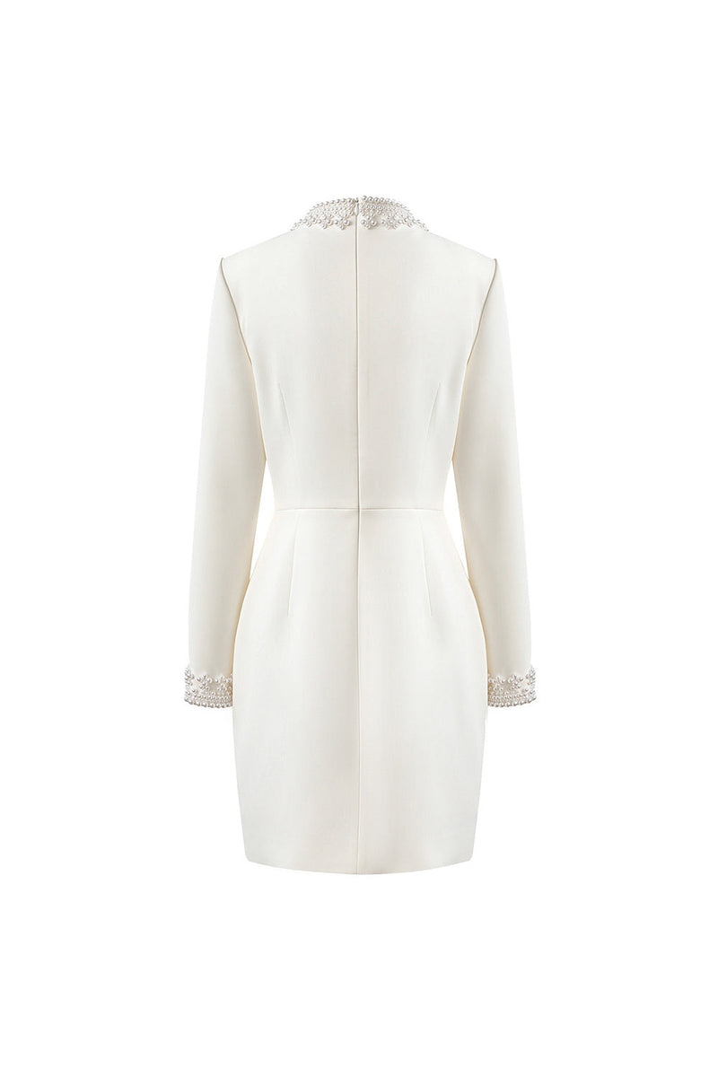Beaded cuffs long sleeve mini dress in white