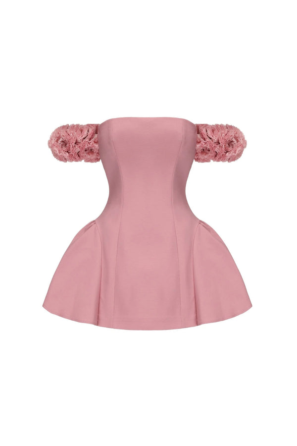 sherry Flower strapless puffy mini dress in pink