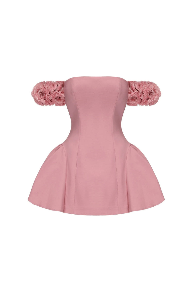 sherry Flower strapless puffy mini dress in pink