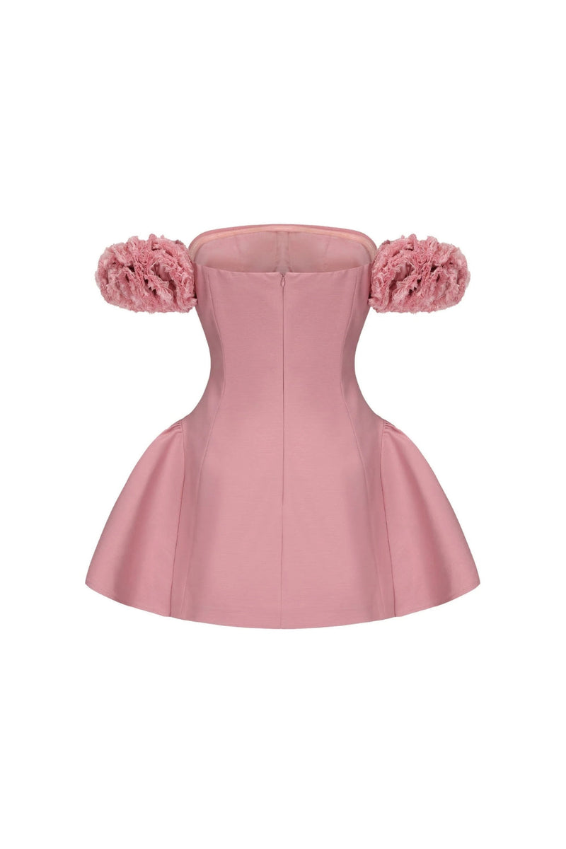 sherry Flower strapless puffy mini dress in pink