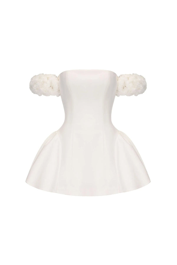 sherry Flower strapless puffy mini dress in white