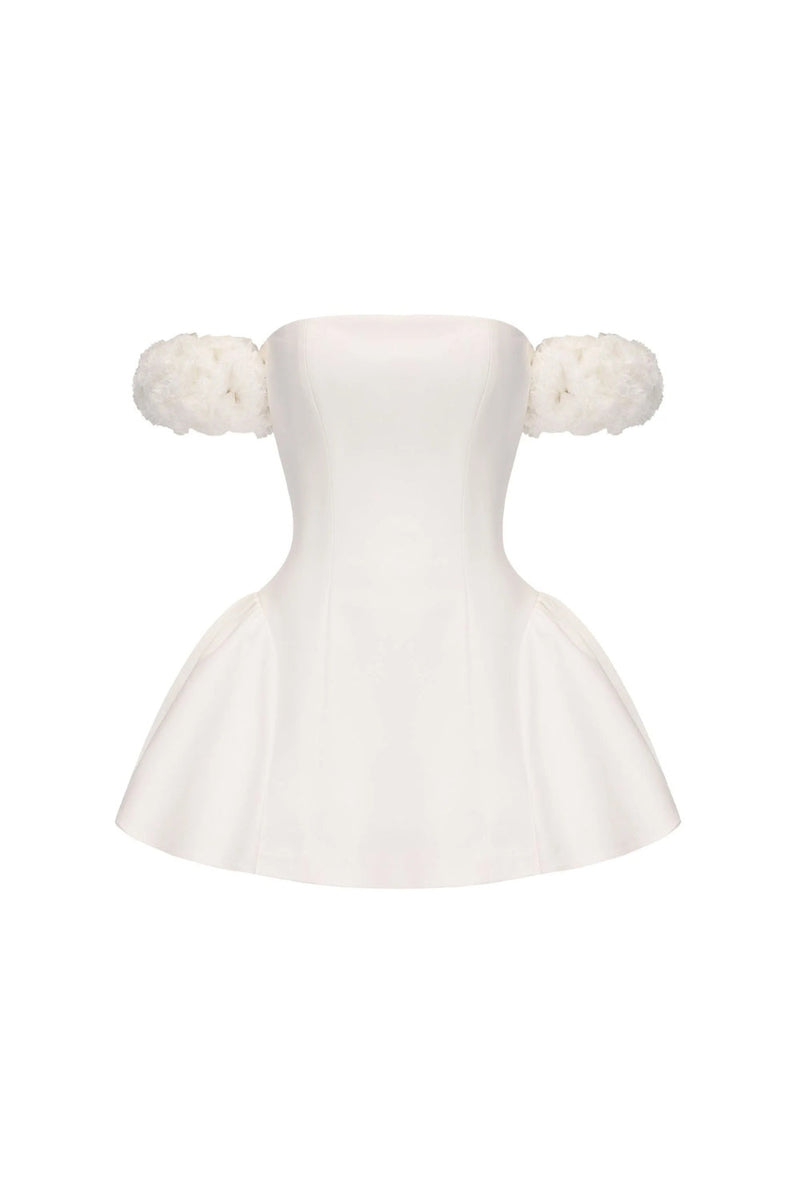sherry Flower strapless puffy mini dress in white