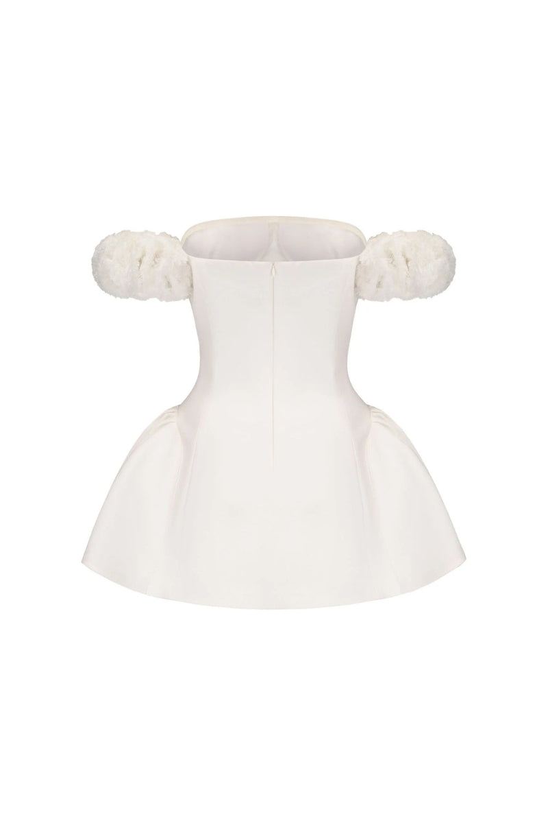 sherry Flower strapless puffy mini dress in white