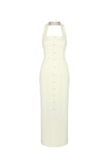 Almond Woven Halter Button Maxi Dress