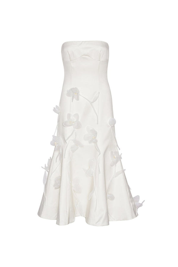 3D Floral Applique Sleeveless Midi dress in white