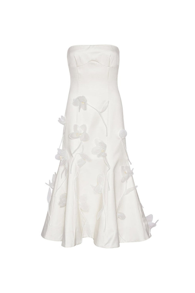 3D Floral Applique Sleeveless Midi dress in white