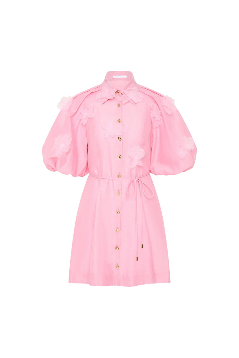 elvira 3D-Petal Belted Mini Shirt Dress in Pink
