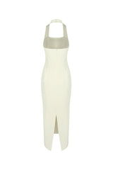 Almond Woven Halter Button Maxi Dress