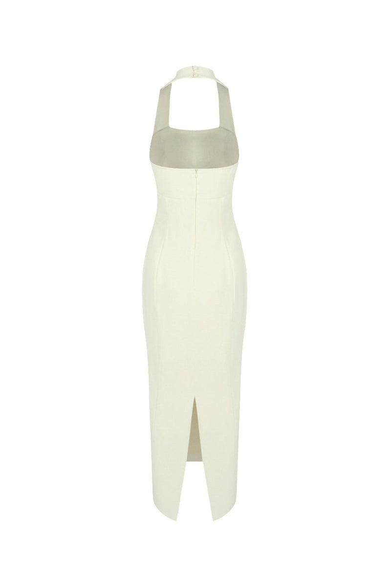 Almond Woven Halter Button Maxi Dress
