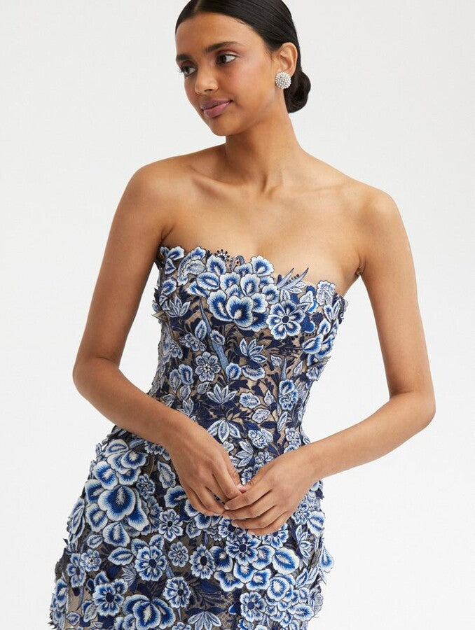 Strapless Threadwork Embroidered Mini Dress