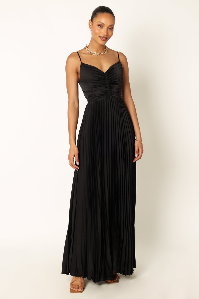 Naira Pleated Maxi Dress in Black