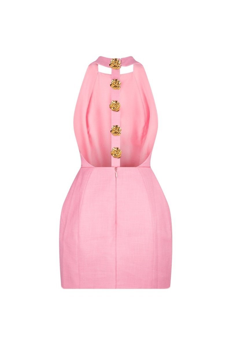 rita Halter Backless Mini Dress in pink
