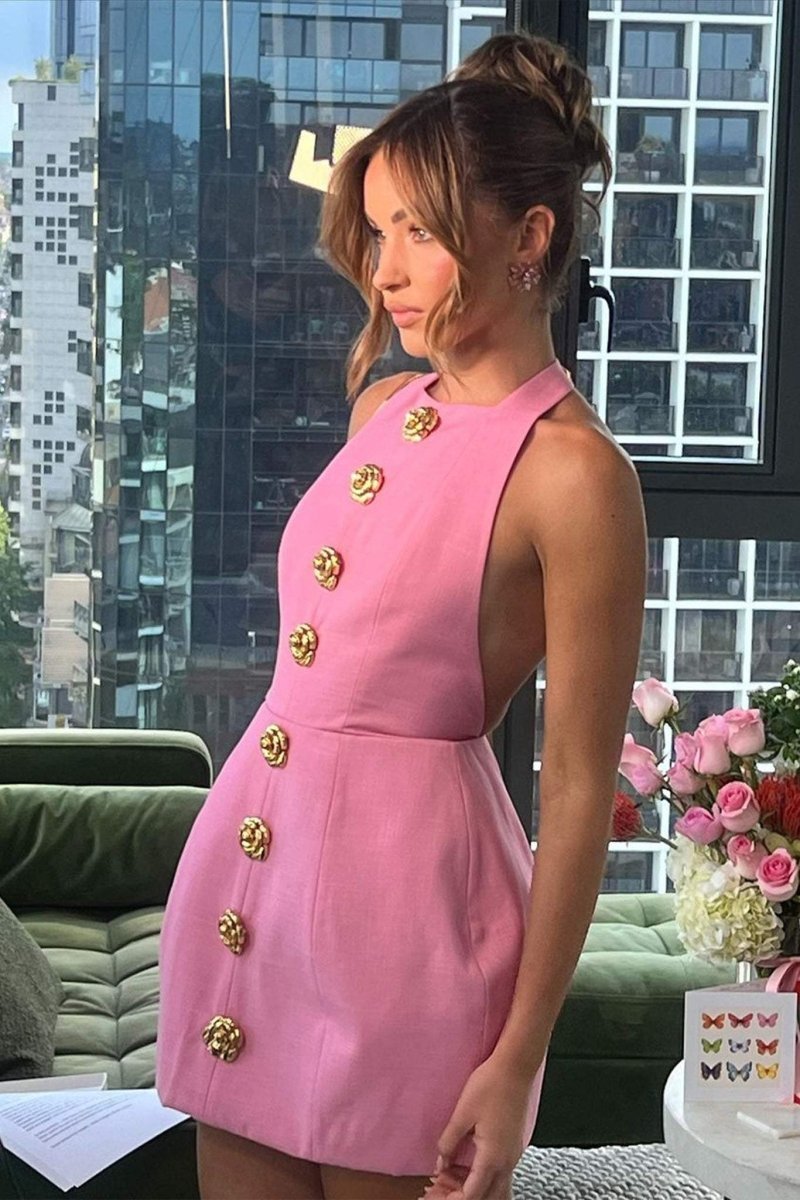 rita Halter Backless Mini Dress in pink