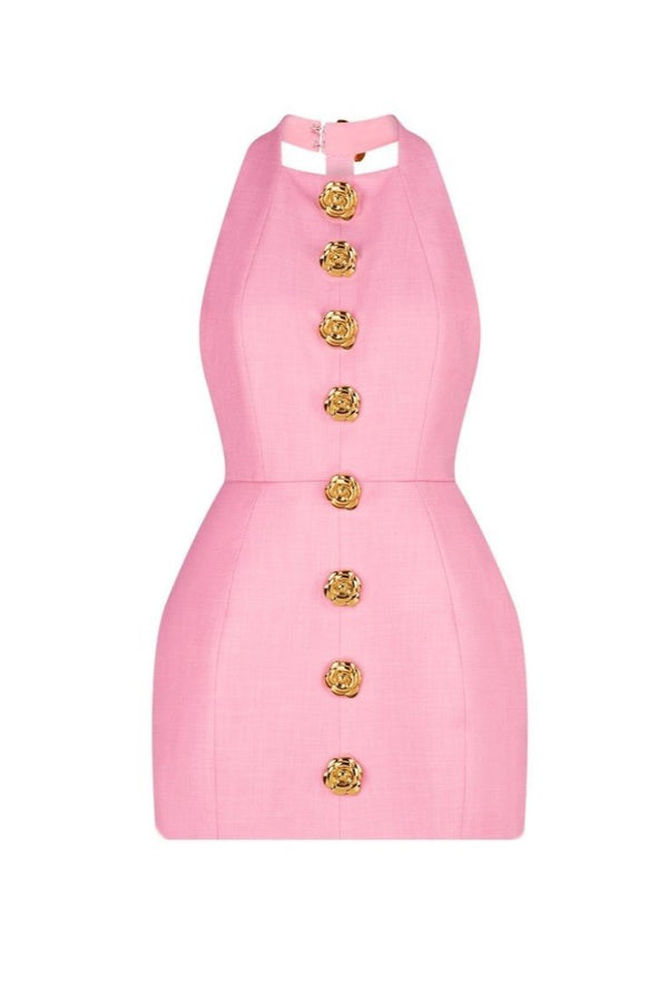 rita Halter Backless Mini Dress in pink