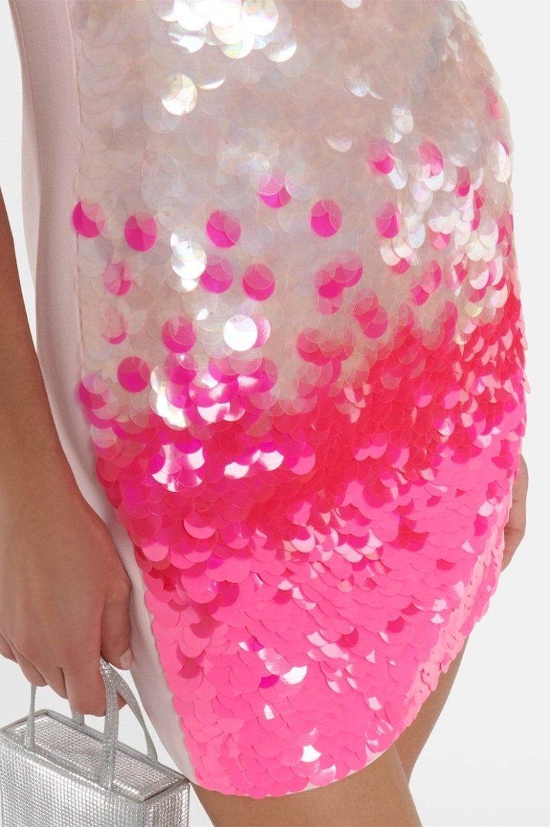 GISELLE PINK HALTER GRADIENT SEQUINS MINI DRESS