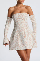 Salone lace strapless Mini Dress in Ivory