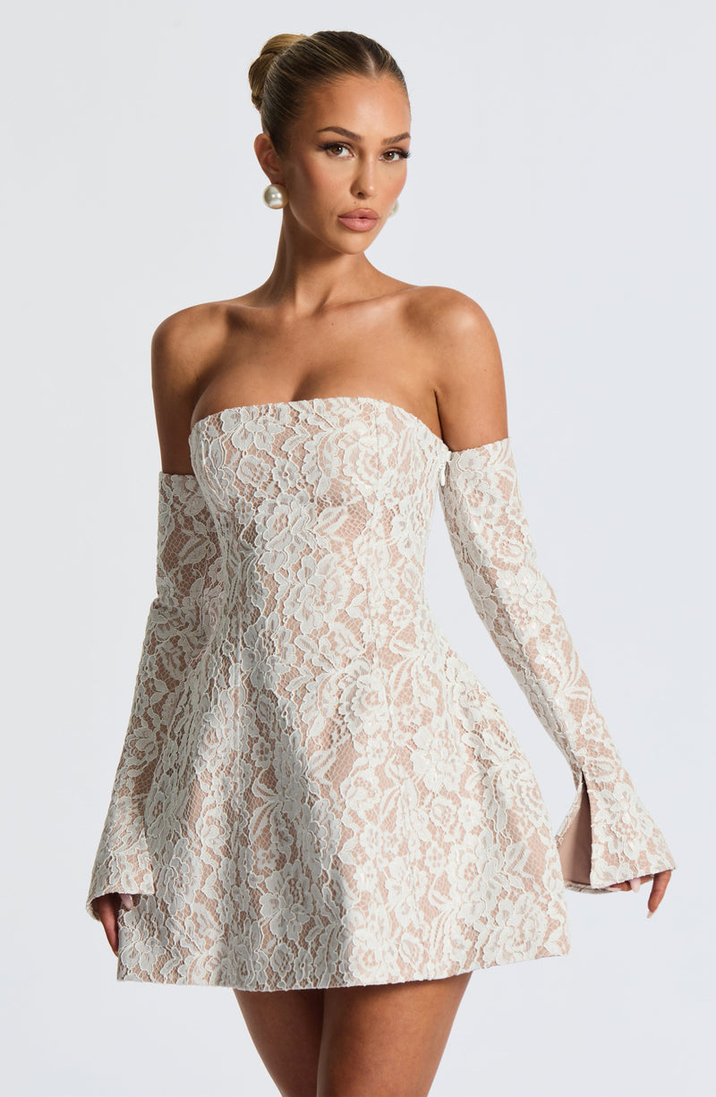 Salone lace strapless Mini Dress in Ivory
