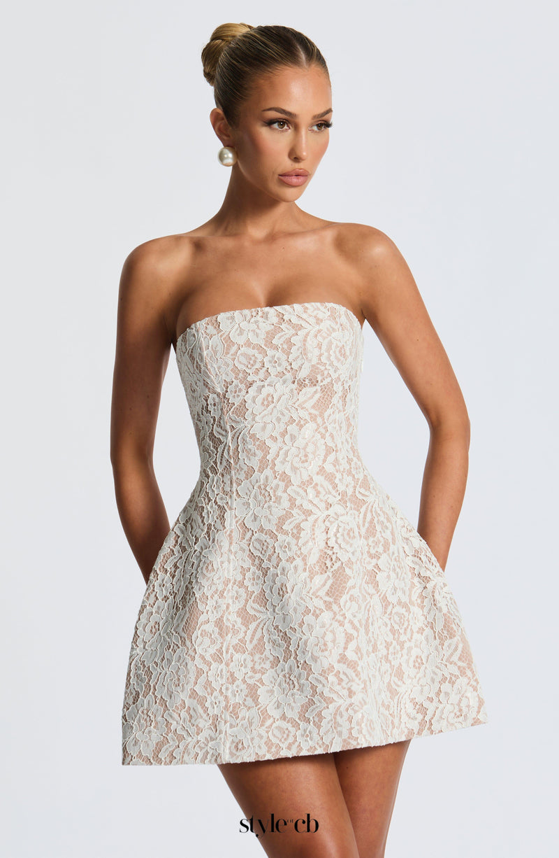 Salone lace strapless Mini Dress in Ivory