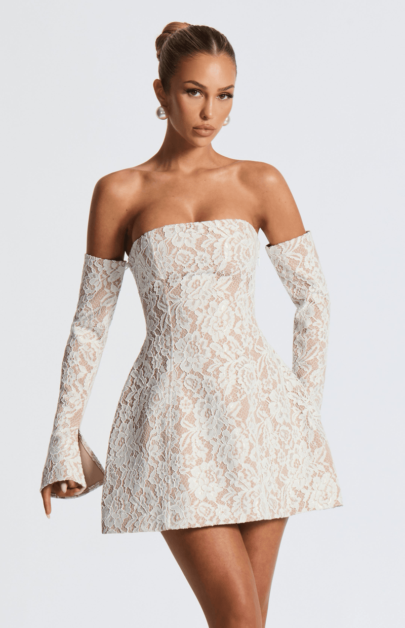 Salone lace strapless Mini Dress in Ivory