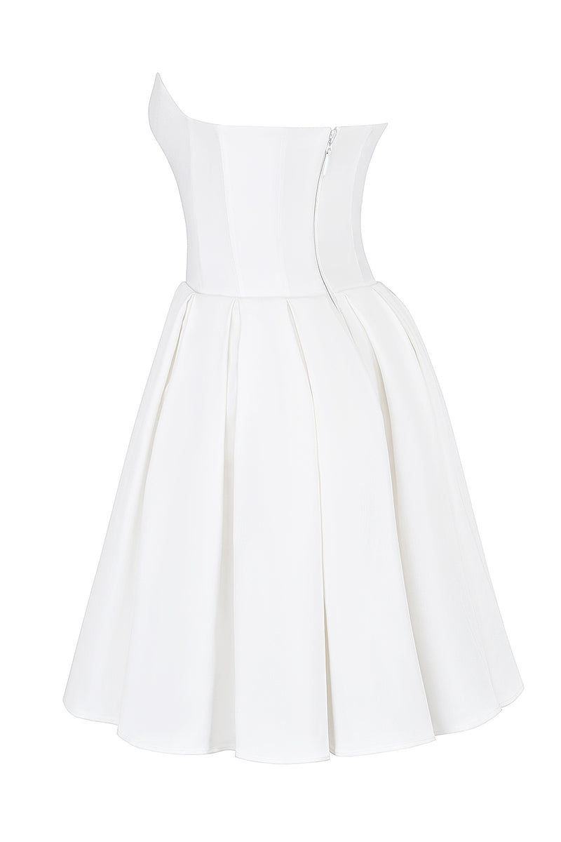 alyssa white strapless pleated mini dress