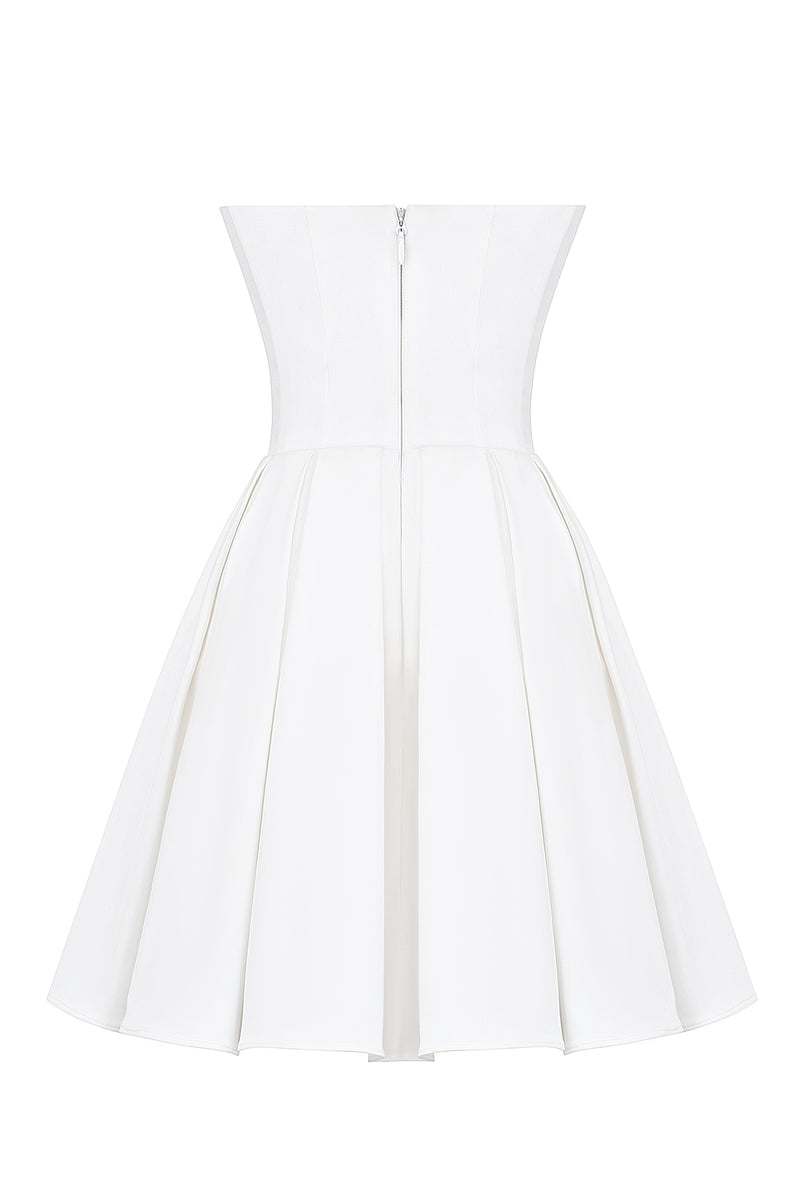 alyssa white strapless pleated mini dress