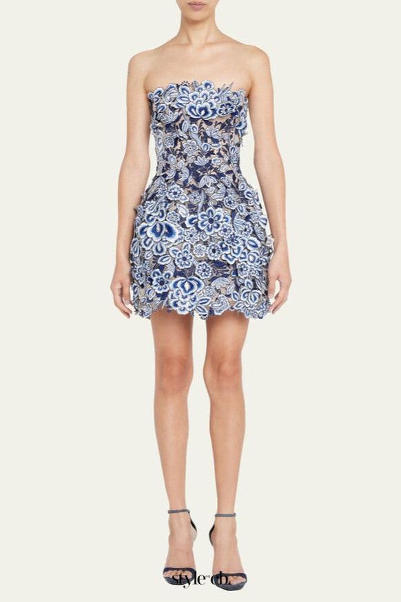 Strapless Threadwork Embroidered Mini Dress
