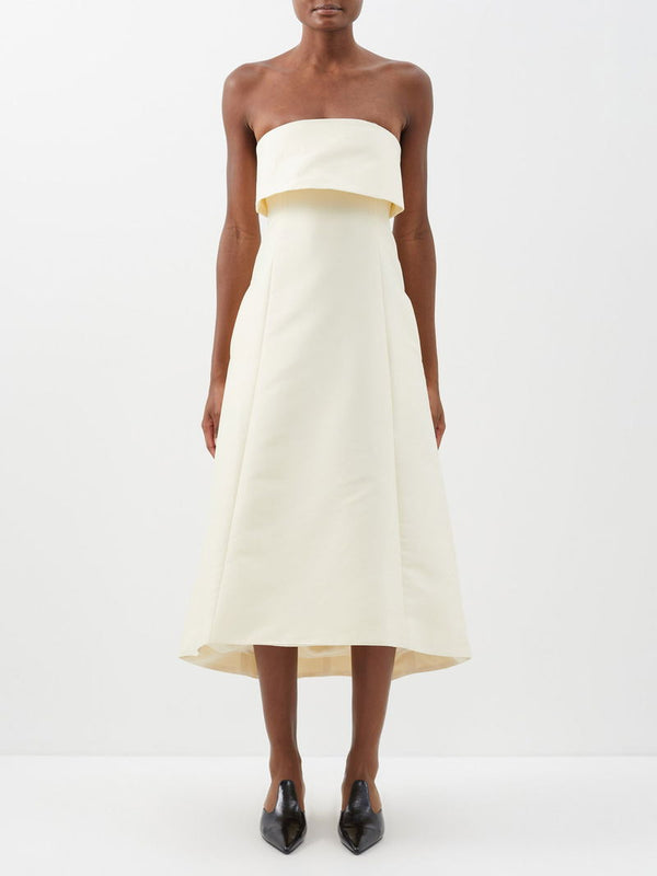 Strapless Cotton-Blend Midi Dress