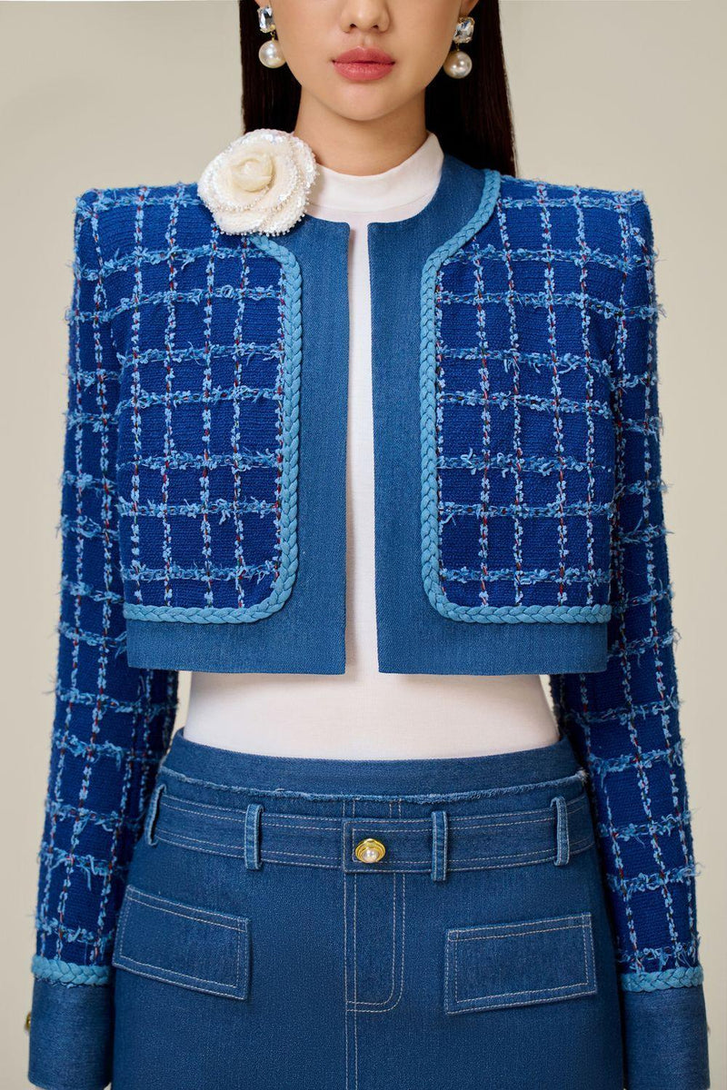 Cathy patchwork Tweed Jacket in blue