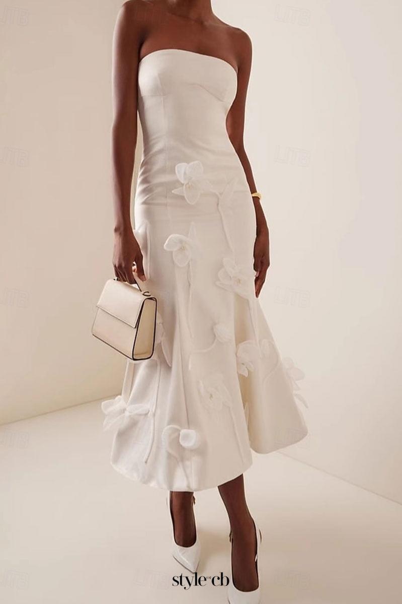 3D Floral Applique Sleeveless Midi dress in white