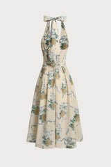 deirdre Floral Print Deep V Neck Midi Dress in yellow
