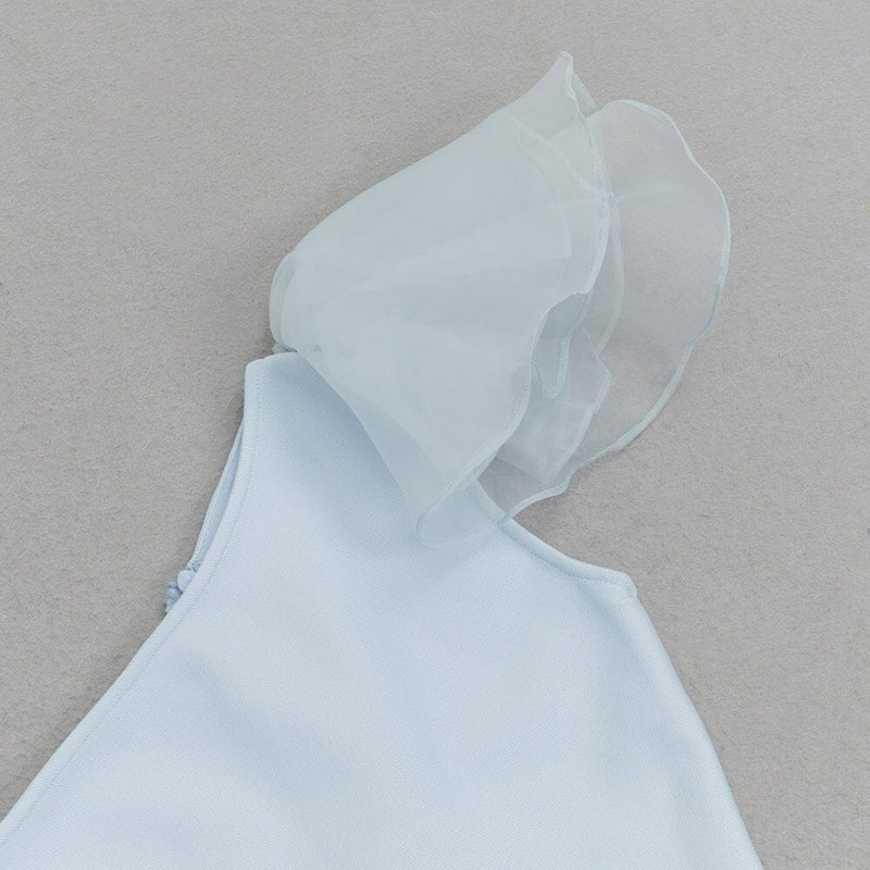 BANDAGE ONE-SHOULDER MIDI DRESS IN LIGHT BLUE styleofcb 