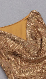 SEQUINED JERSEY WRAP-EFFECT MINI DRESS IN GOLD styleofcb 