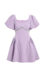 PUFF SLEEVES WAIST-TIGHTENING MINI DRESS IN LILAC DRESS styleofcb 