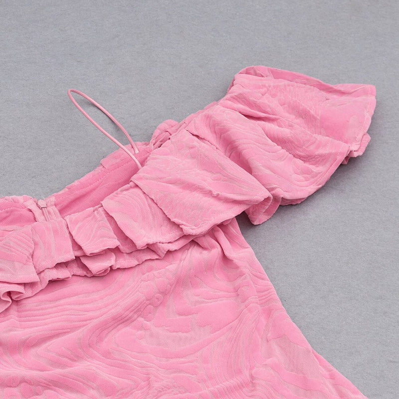 RUFFLE COLLAR OFF-THE-SHOULDER HIGH SLIT DRESS IN PINK styleofcb 
