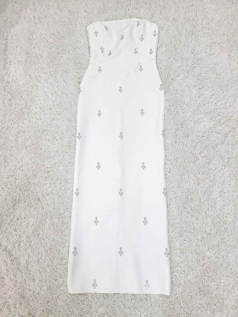 BANDEAU EMBELLISHED MIDI DRESS IN WHITE DRESS styleofcb 