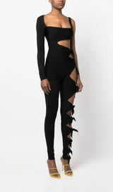 CUT OUT SINGLE-SLEEVE JUMPSUIT IN BLACK DRESS STYLE OF CB 