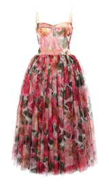 FLORAL-PRINT CORSET MIDI DRESS IN PINK DRESS STYLE OF CB 