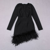 LONG SLEEVES FEATHER MINI DRESS IN BLACK styleofcb 