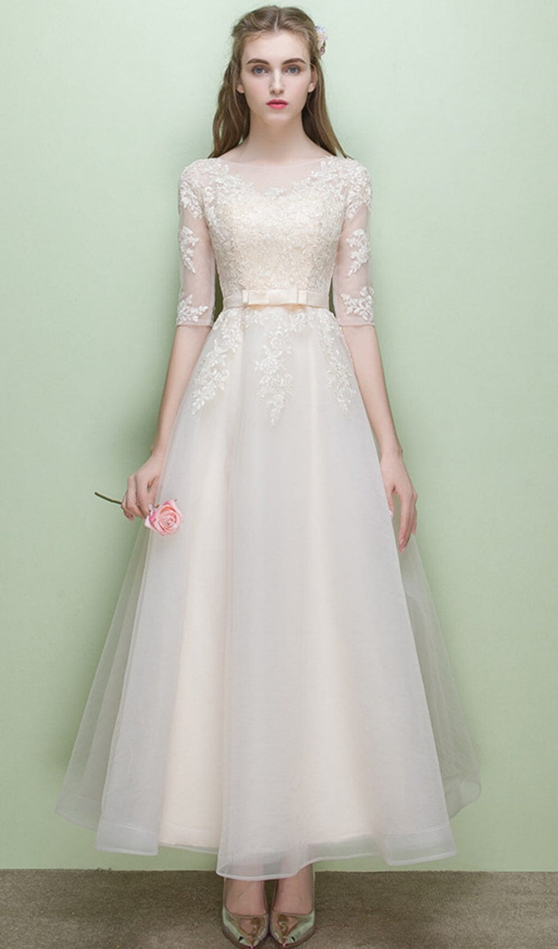 SWEET BRIDEMAID LACE HALF SLEEVES MAXI DRESS IN WHITE styleofcb 