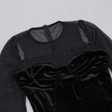 BLACK CREWNECK MESH STITCHED VELVET DRESS styleofcb 
