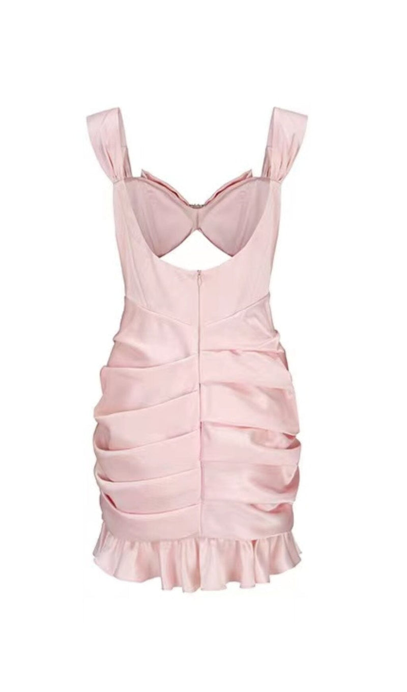 PINK BOW CUT OUT RUCHED MINI DRESS styleofcb 