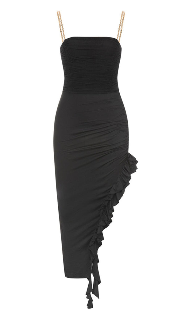 RUFFLE HIGH-LOW DRESS IN BLACK DRESS STYLE OF CB 