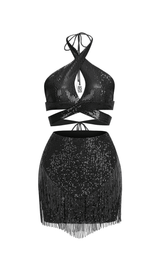 SEQUIN TASSEL BACKLESS MINI DRESS IN BLACK styleofcb 