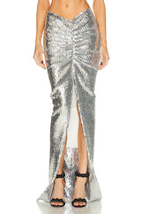 SEQUIN SLIT TWO-PIECE SUIT IN METALLIC SILVER DRESS STYLE OF CB 