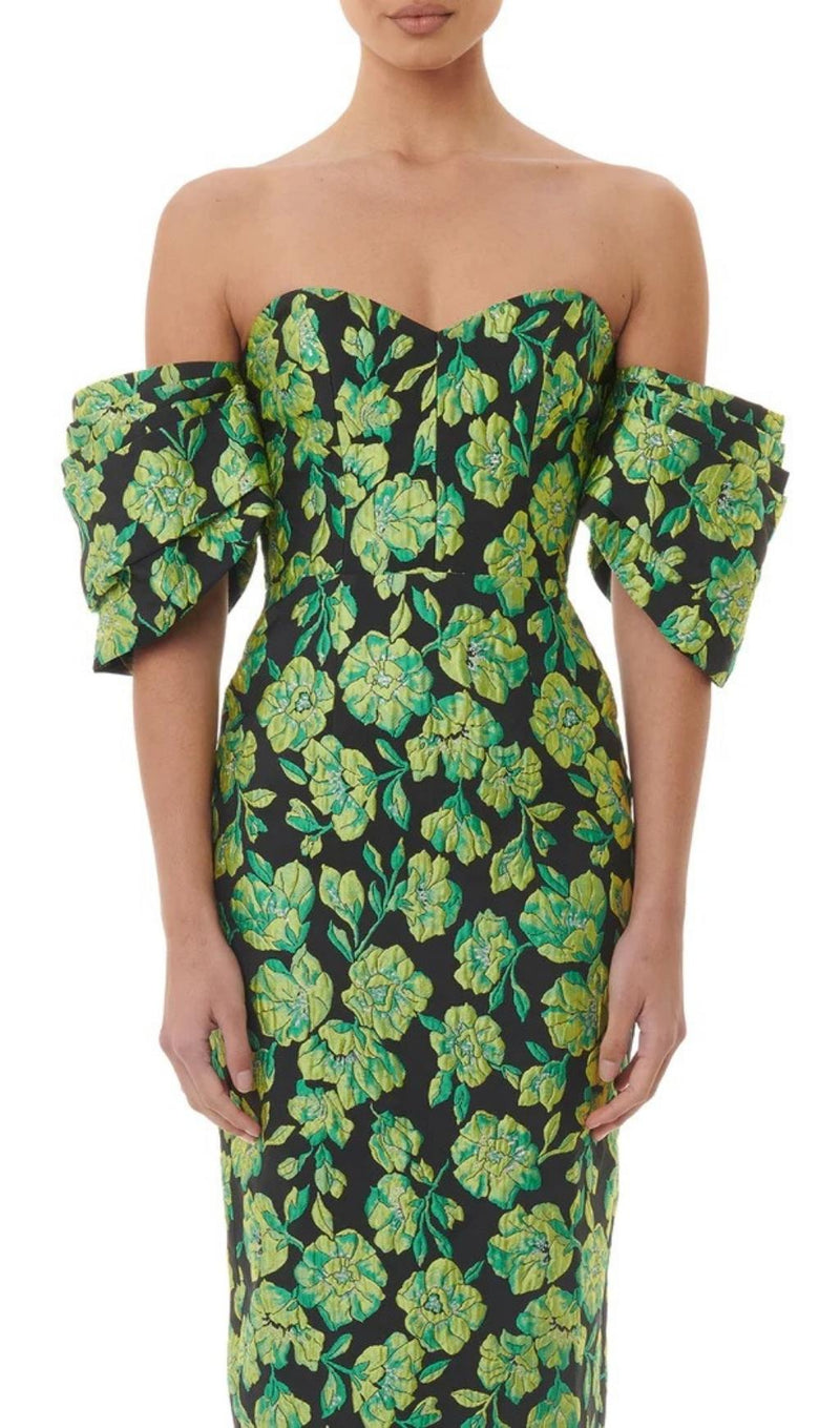 JACQUARD STRAPLESS MIDI DRESS IN GREEN Dresses styleofcb 