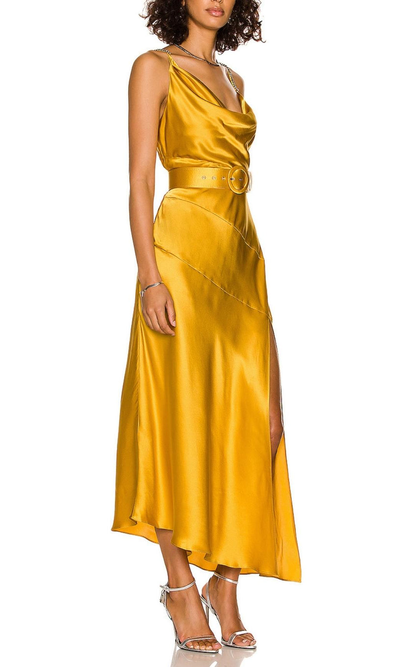 BANDAGE RUCHED MIDI DRESS IN GOLD Dresses styleofcb 