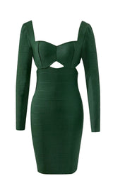 BANDAGE LONG SLEEVE MINI DRESS IN GREEN styleofcb 