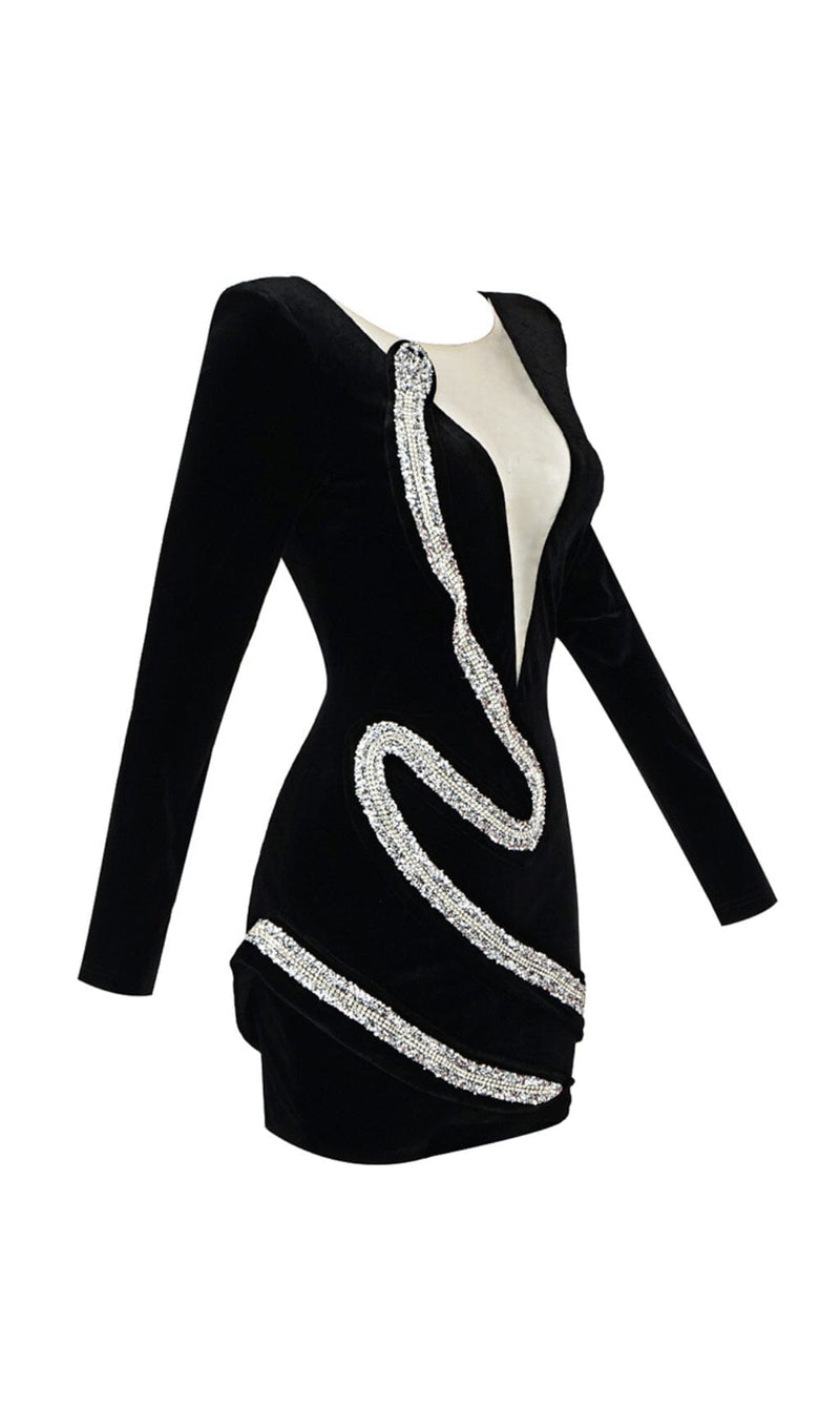 RHINESTONE SERPENTA DEEP-V VELVET MINI DRESS Sequins Dress styleofcb 